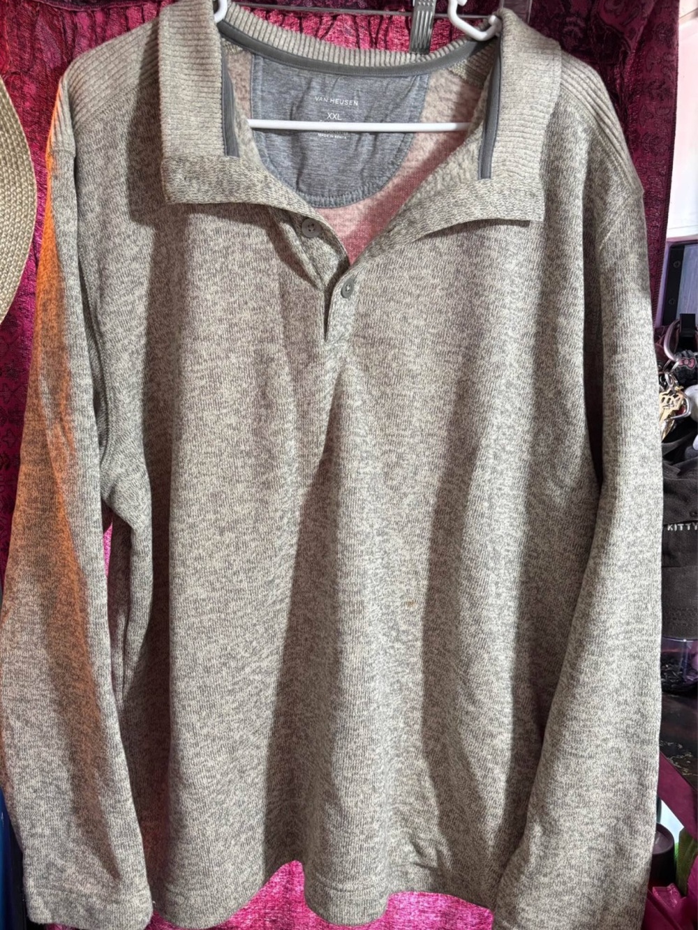 Van Heusen Men's Heather Gray V-Neck Polo Sweater